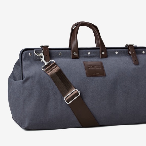 Line of Trade Mens Grey Canvas and Leather weekender bag - Picture 4 of 13